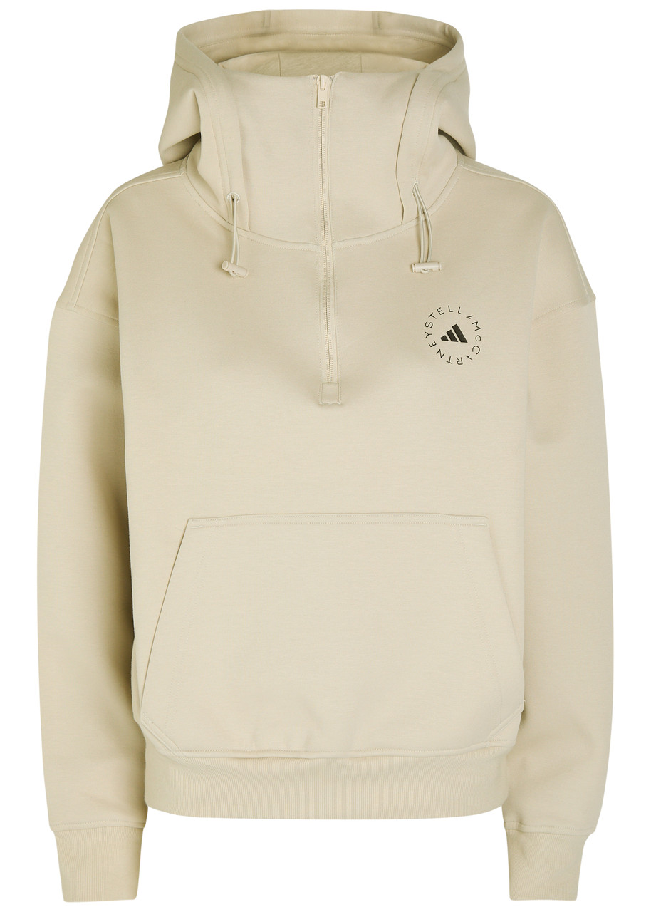 ADIDAS X STELLA MCCARTNEY Hooded half-zip cotton-blend sweatshirt