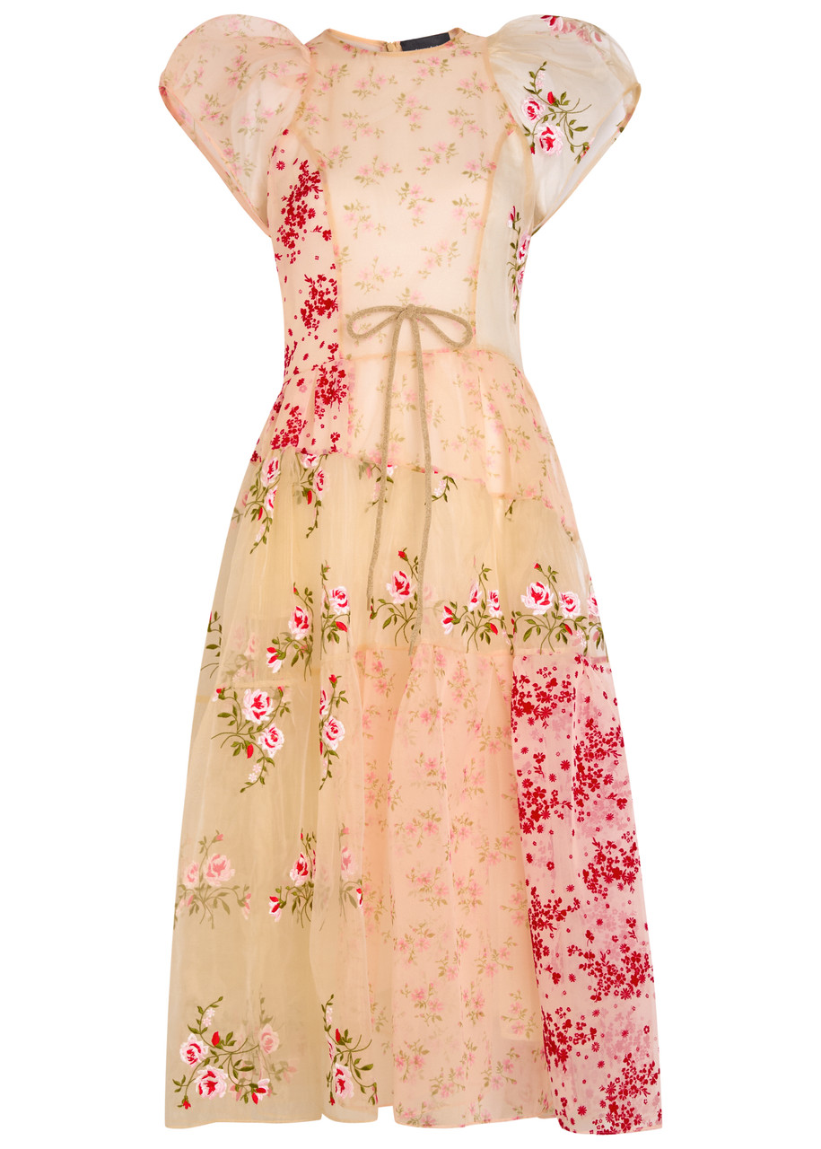 SIMONE ROCHA Patchwork floral tulle midi dress | Harvey Nichols
