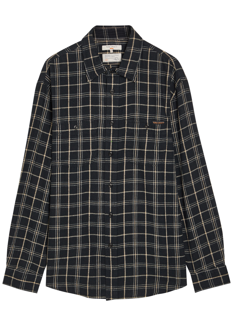 NUDIE JEANS Checked cotton and linen-blend shirt | Harvey Nichols