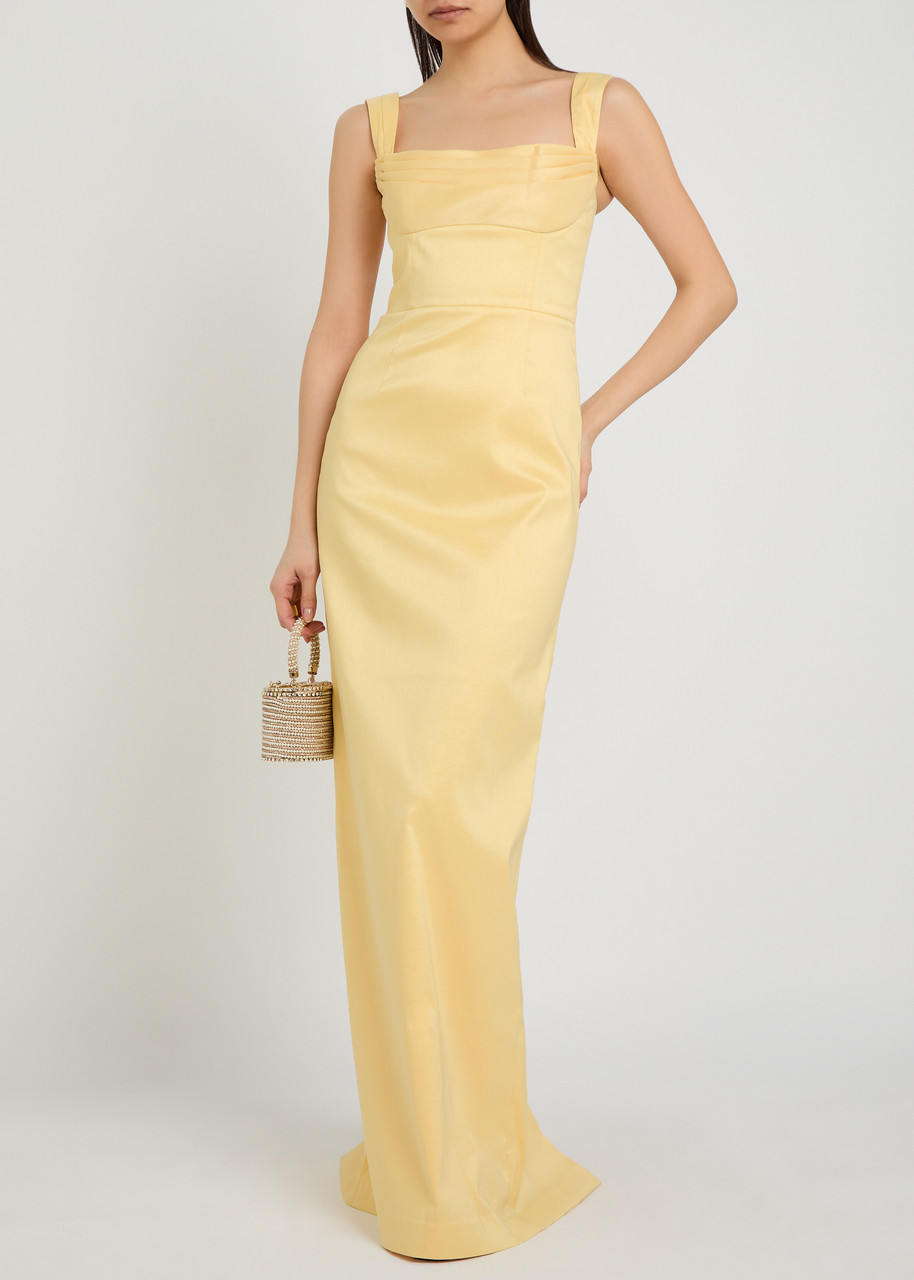 REBECCA VALLANCE Mandy pleated slubbed-poplin maxi dress | Harvey Nichols
