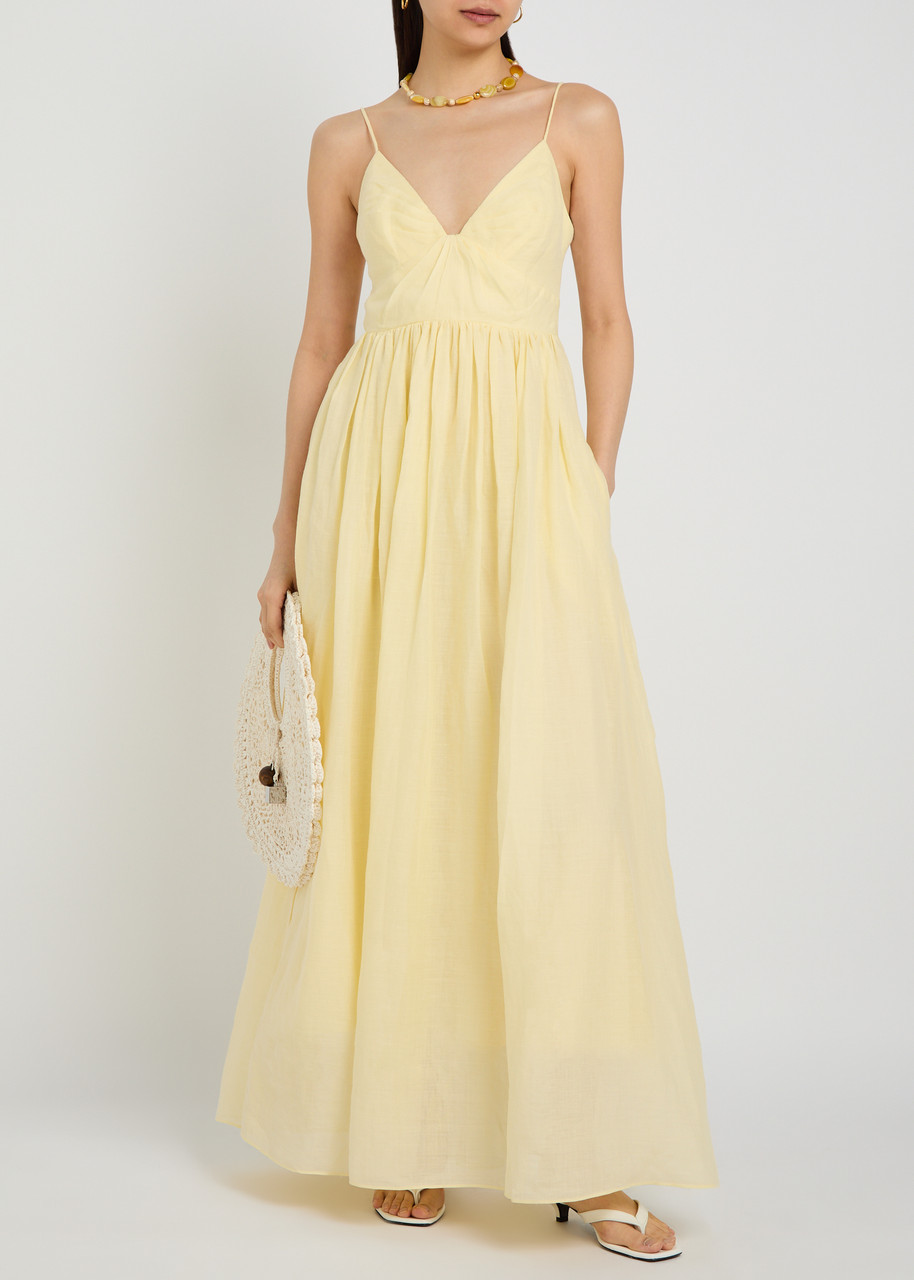 slim fit dress slacks Zara Gathered Maxi Dress-GOLD / 4 main image 0