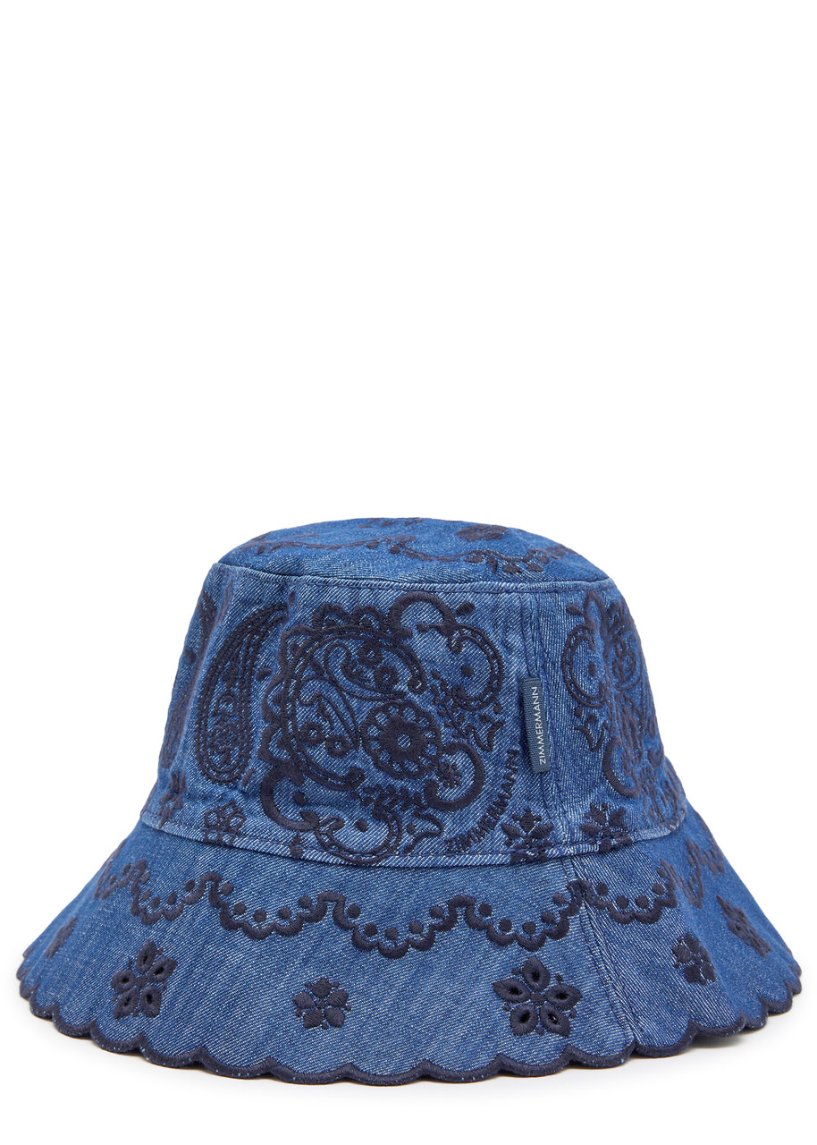 ZIMMERMANN Embroidered denim bucket hat | Harvey Nichols