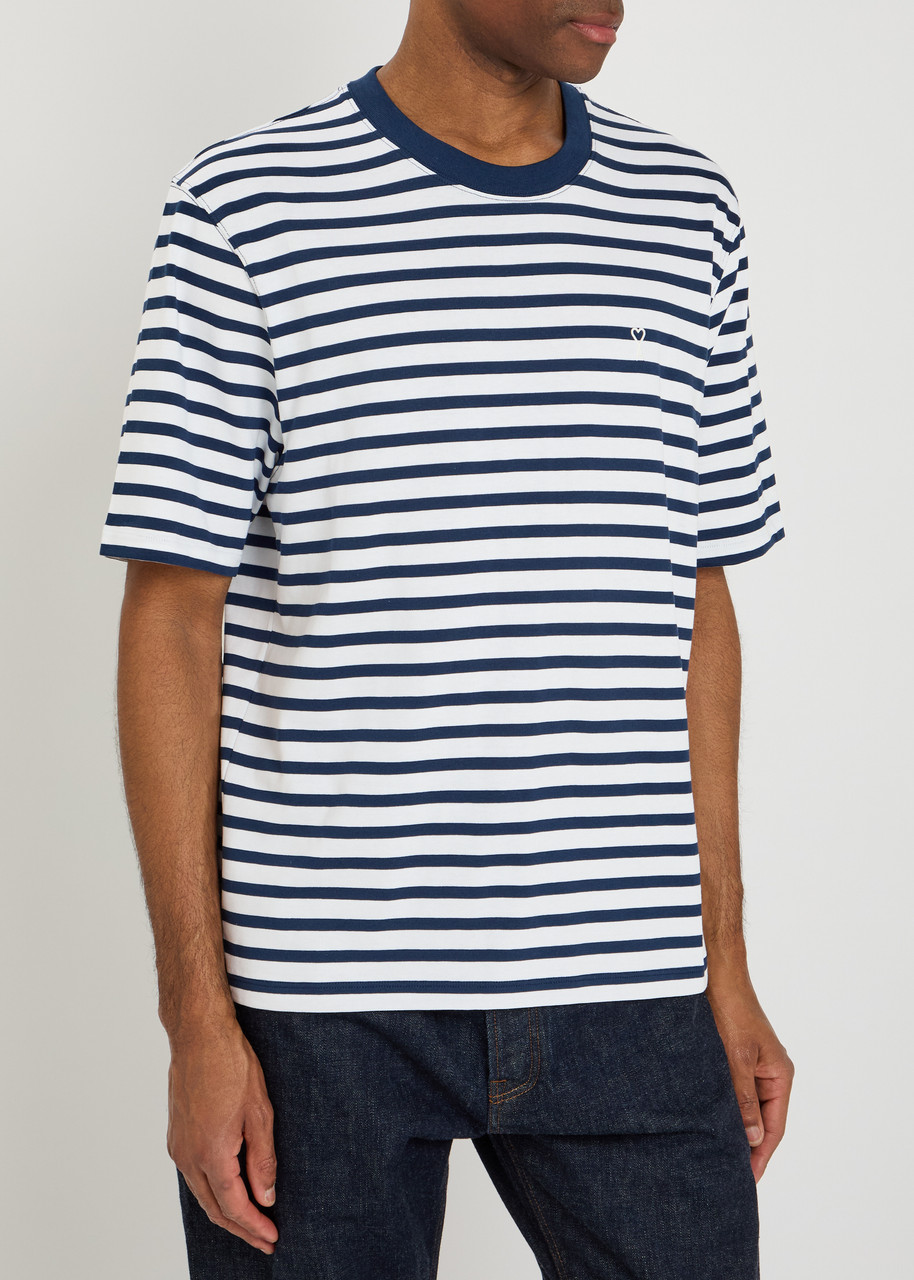 AMI PARIS Striped logo-embroidered cotton T-shirt | Harvey Nichols