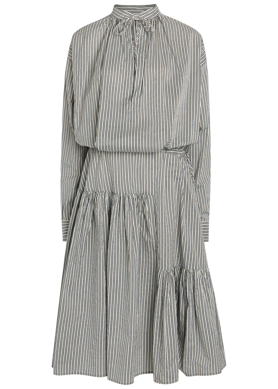 DRIES VAN NOTEN Denvo striped cotton-blend poplin midi dress
