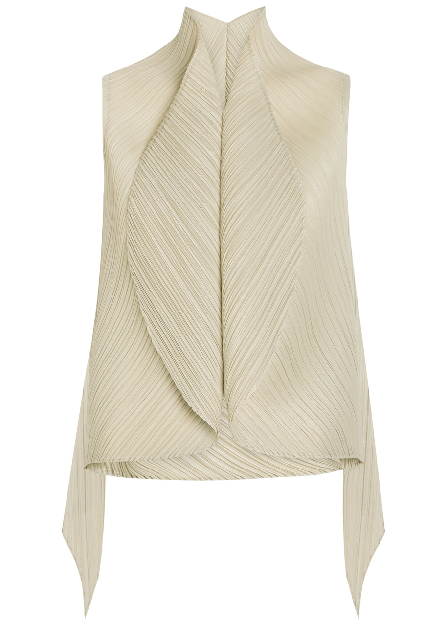 PLEATS PLEASE ISSEY MIYAKE Pleated asymmetric woven top | Harvey