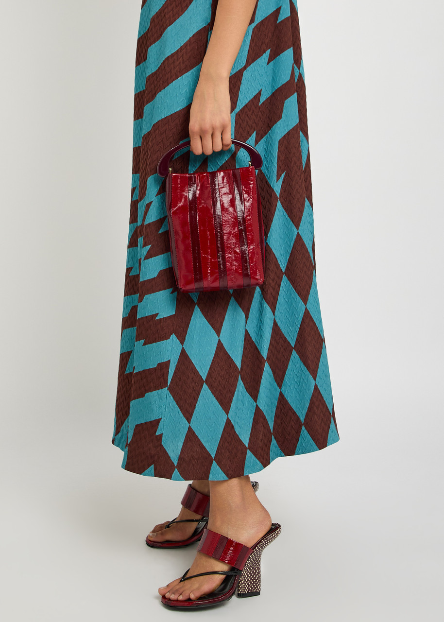Gdries van noten ノットハンドル　ストライプ　ハンドバッグ DRIES VAN NOTEN Crisp striped glossed leather top handle bag