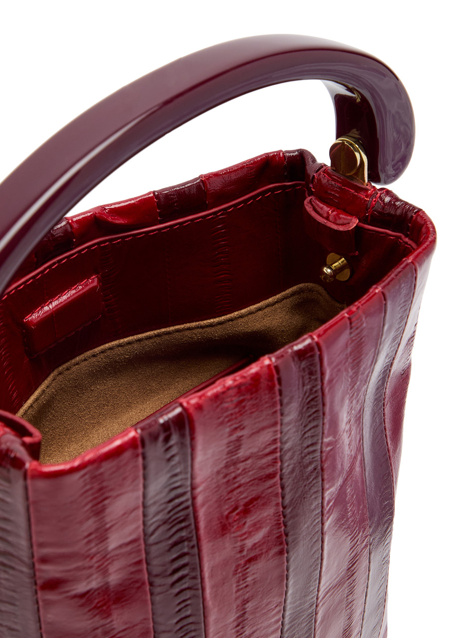 DRIES VAN NOTEN Crisp striped glossed leather top handle bag