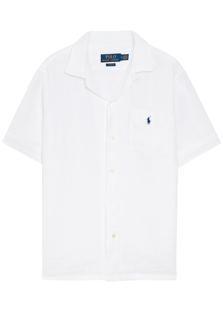 LAUREN RALPH LAUREN リネンシャツ 半袖 新品 L ホワイト POLO RALPH LAUREN Logo-embroidered linen shirt | Harvey Nichols
