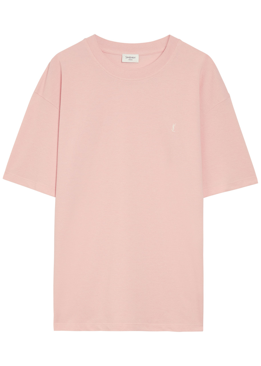 SAINT LAURENT Logo-embroidered piqué cotton-blend T-shirt | Harvey