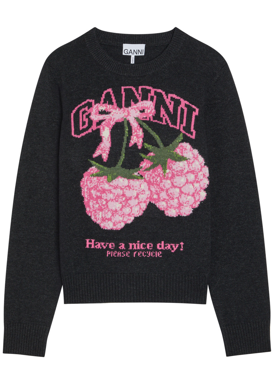 GANNI Logo-intarsia wool-blend jumper | Harvey Nichols