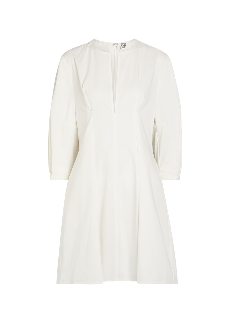 TOTEME Balloon-sleeve pleated cotton-poplin mini dress | Harvey