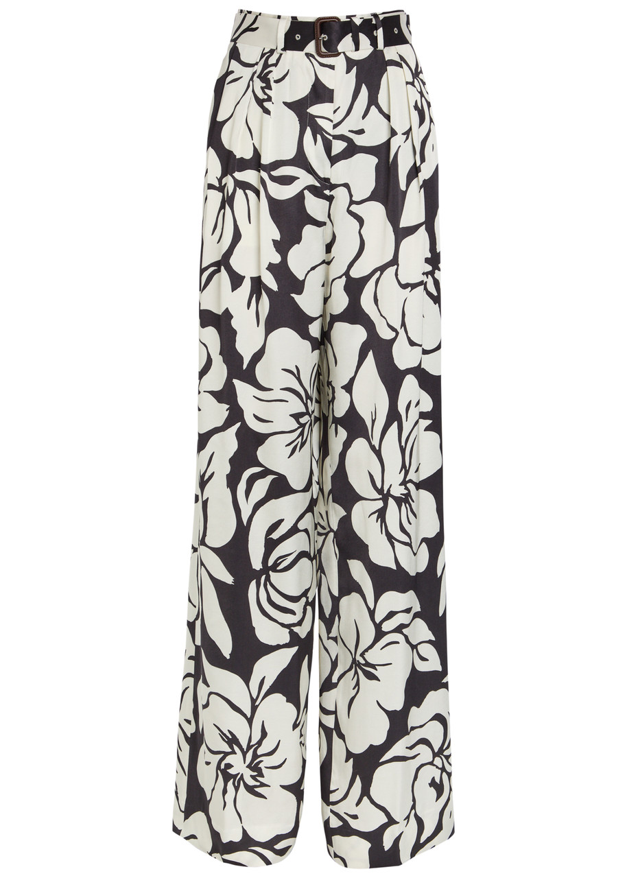 DRIES VAN NOTEN Peaches floral-print wide-leg satin trousers