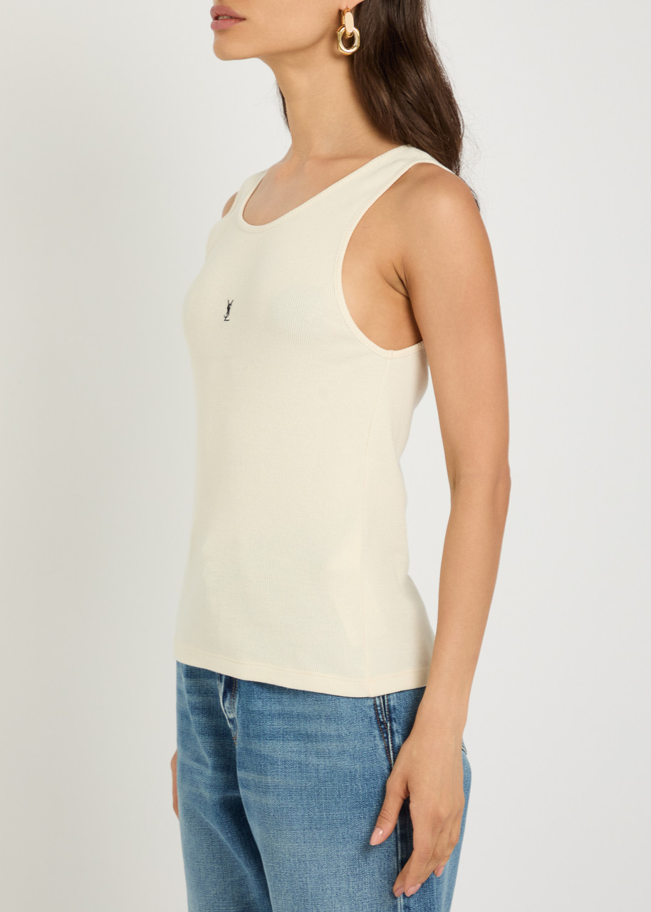 SAINT LAURENT Logo-embroidered ribbed cotton tank | Harvey Nichols