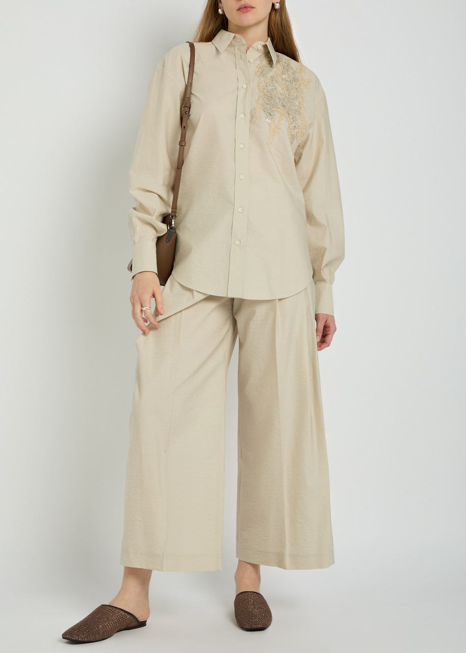 BRUNELLO CUCINELLI Embellished crinkled cotton-blend shirt