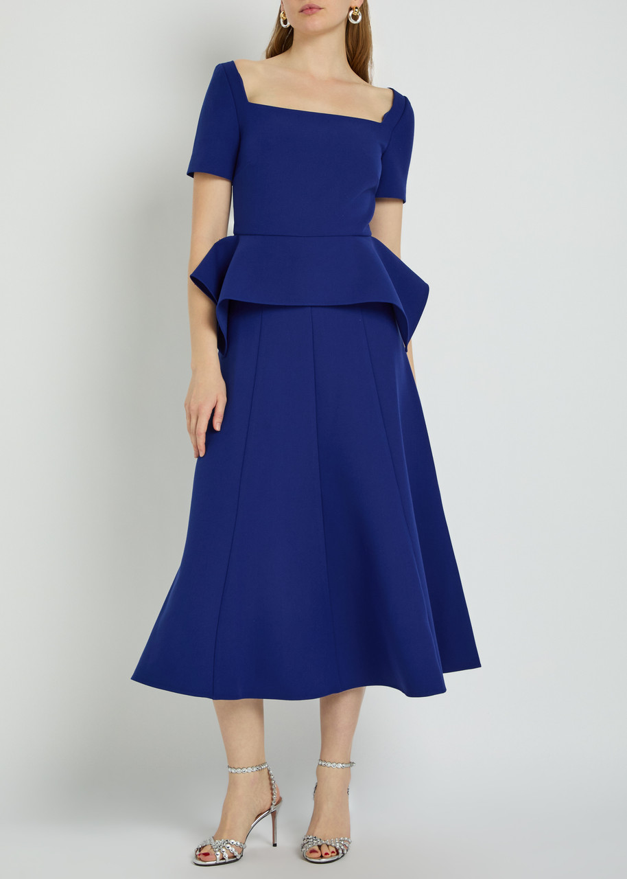 ROLAND MOURET Peplum-hem crepe midi dress | Harvey Nichols