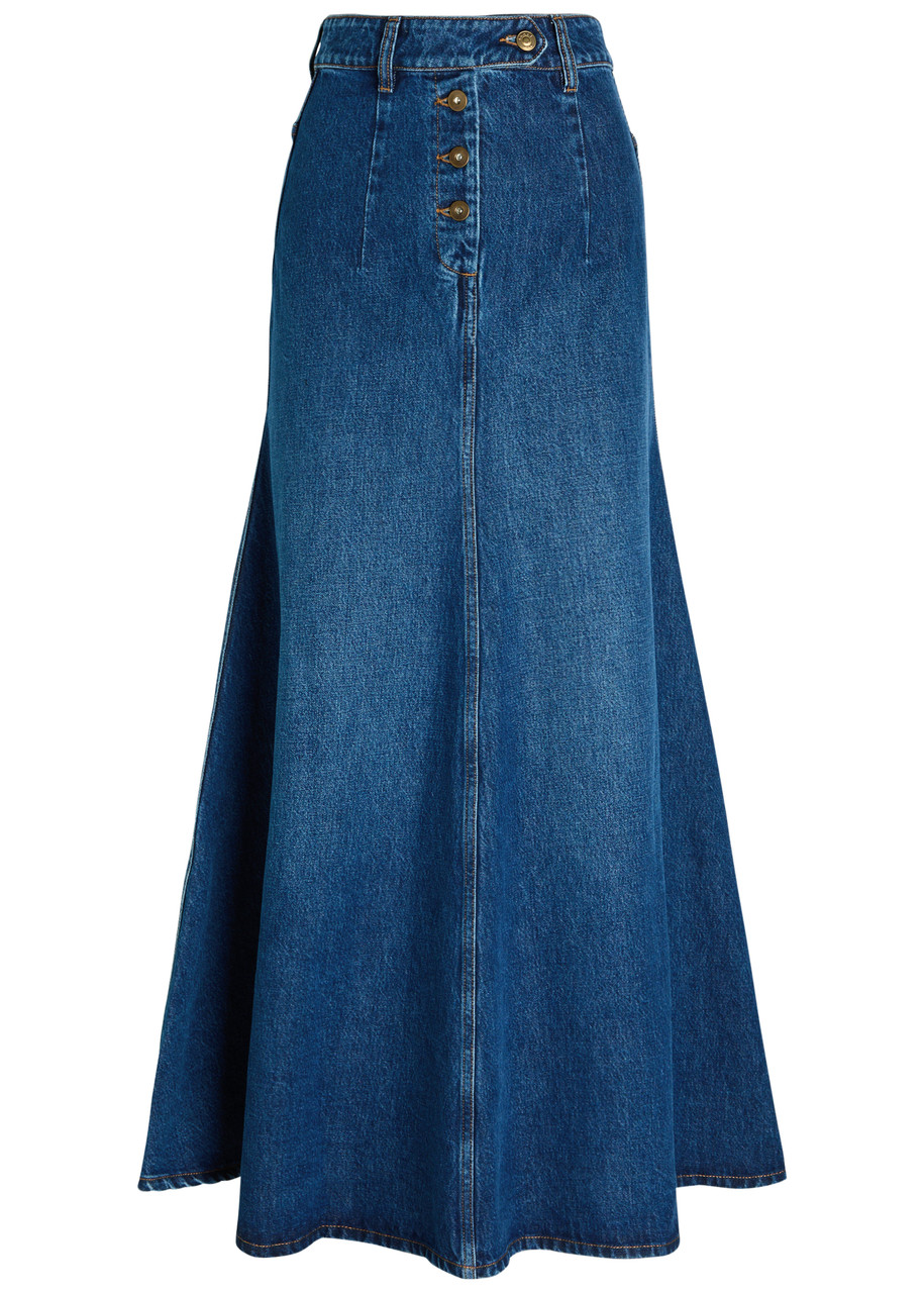 A.W.A.K.E MODE Cut-out flared denim midi skirt | Harvey Nichols