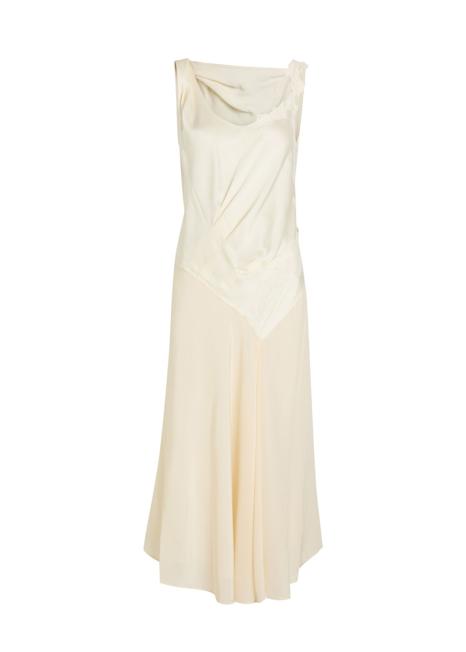 victoria beckham bridal lace-trimmed satin maxi dress Lace-trimmed crepe and satin-crepe gown - navy
