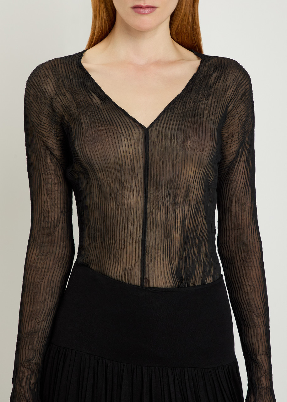 ISSEY MIYAKE Twist V-neck semi-sheer chiffon top | Harvey Nichols