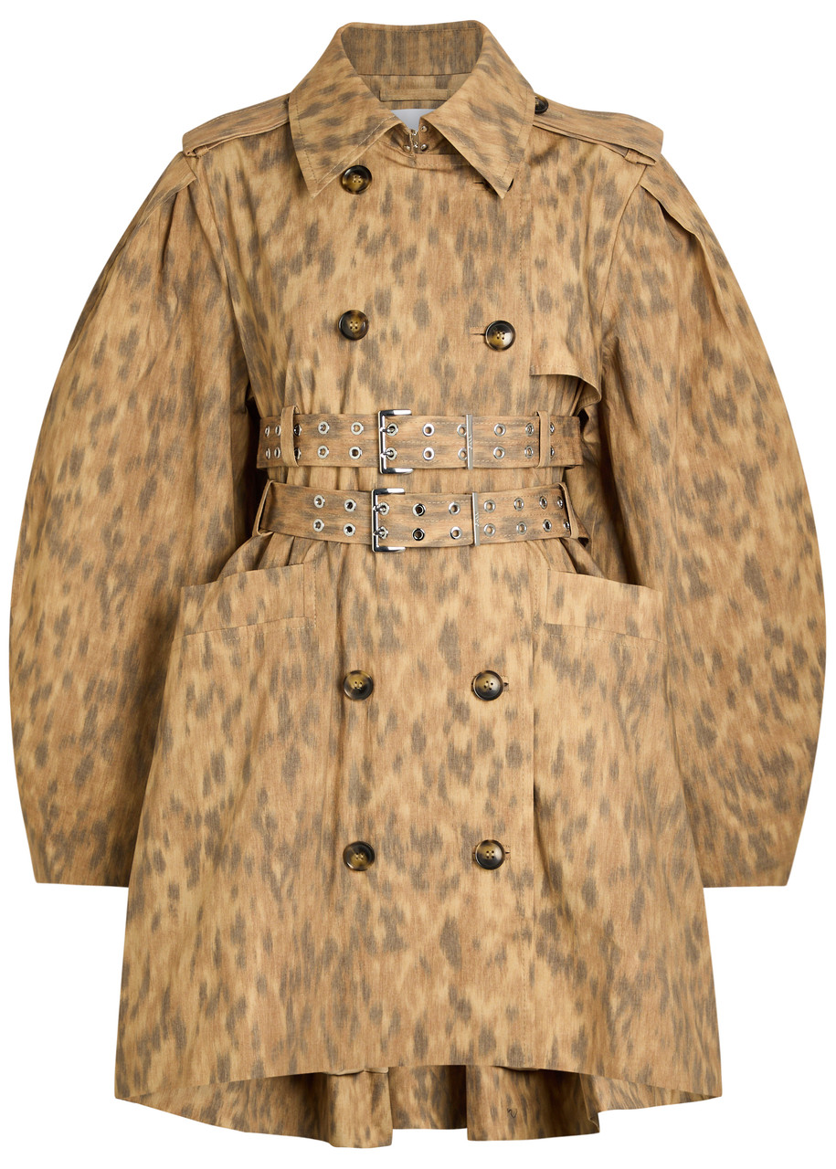 GANNI Leopard-print stretch-cotton poplin trench coat | Harvey Nichols