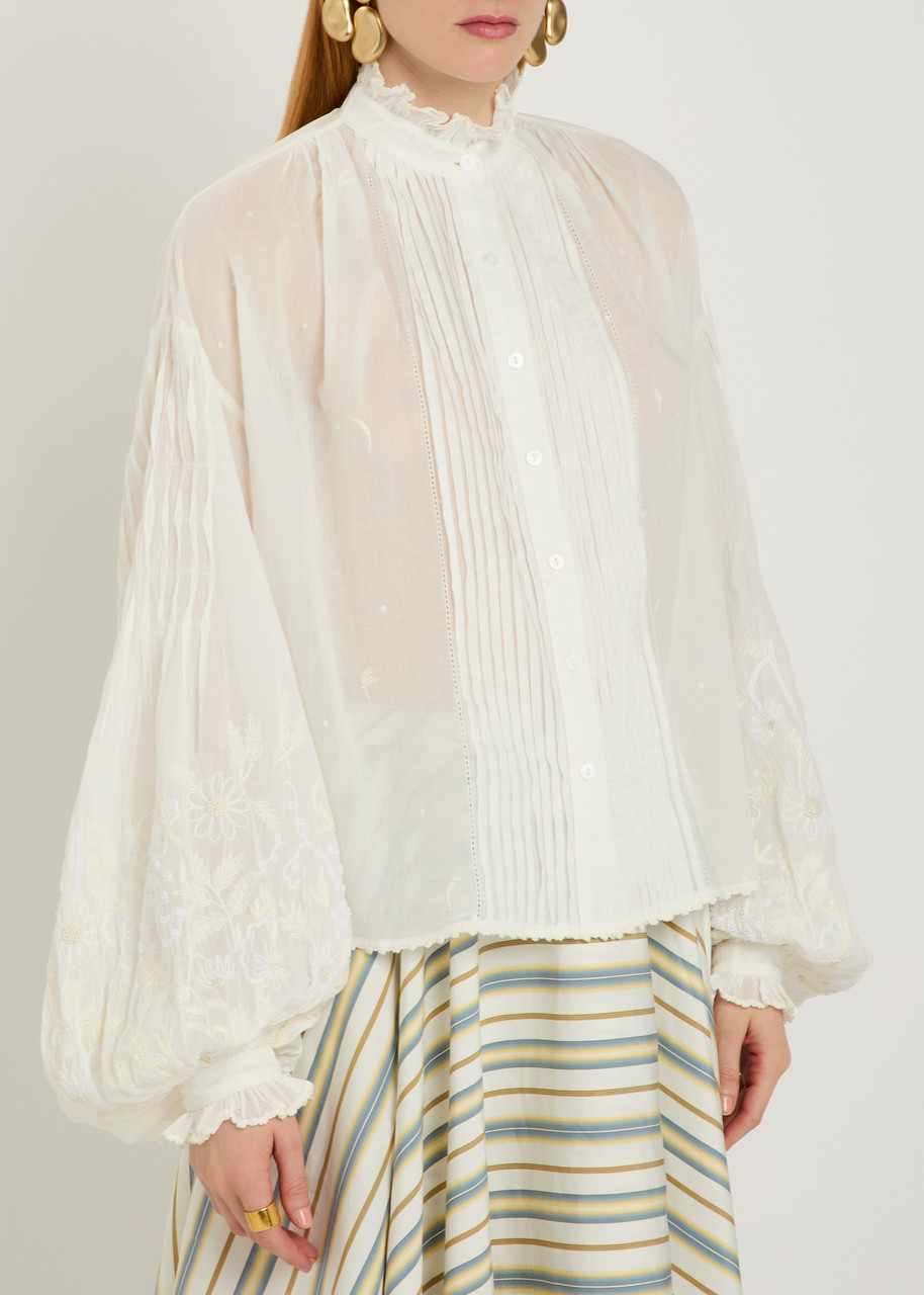 THIERRY COLSON Slava embroidered balloon sleeve cotton shirt