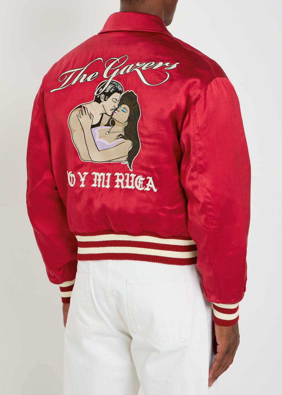 SECOND LAYER Aces embroidered satin bomber jacket | Harvey Nichols
