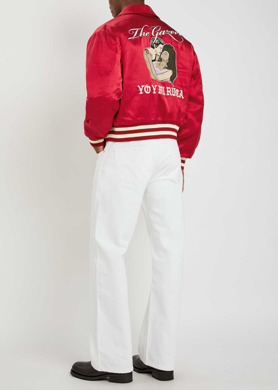 SECOND LAYER Aces embroidered satin bomber jacket | Harvey Nichols