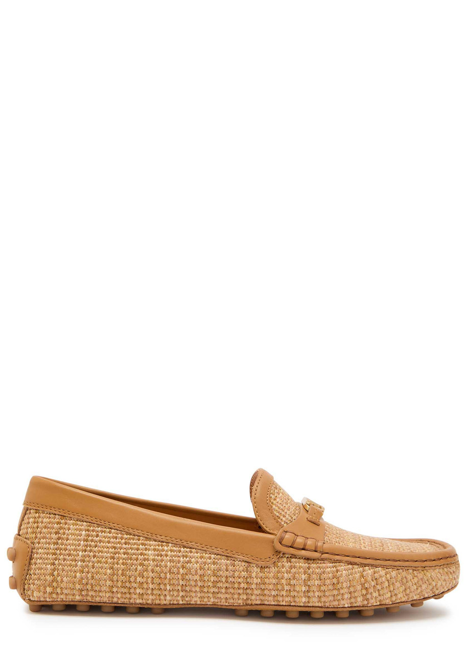 TODS Gommino leather-trim raffia loafers | Harvey Nichols