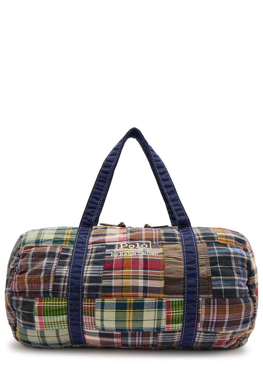 POLO RALPH LAUREN Large logo-embroidered checked cotton duffle bag