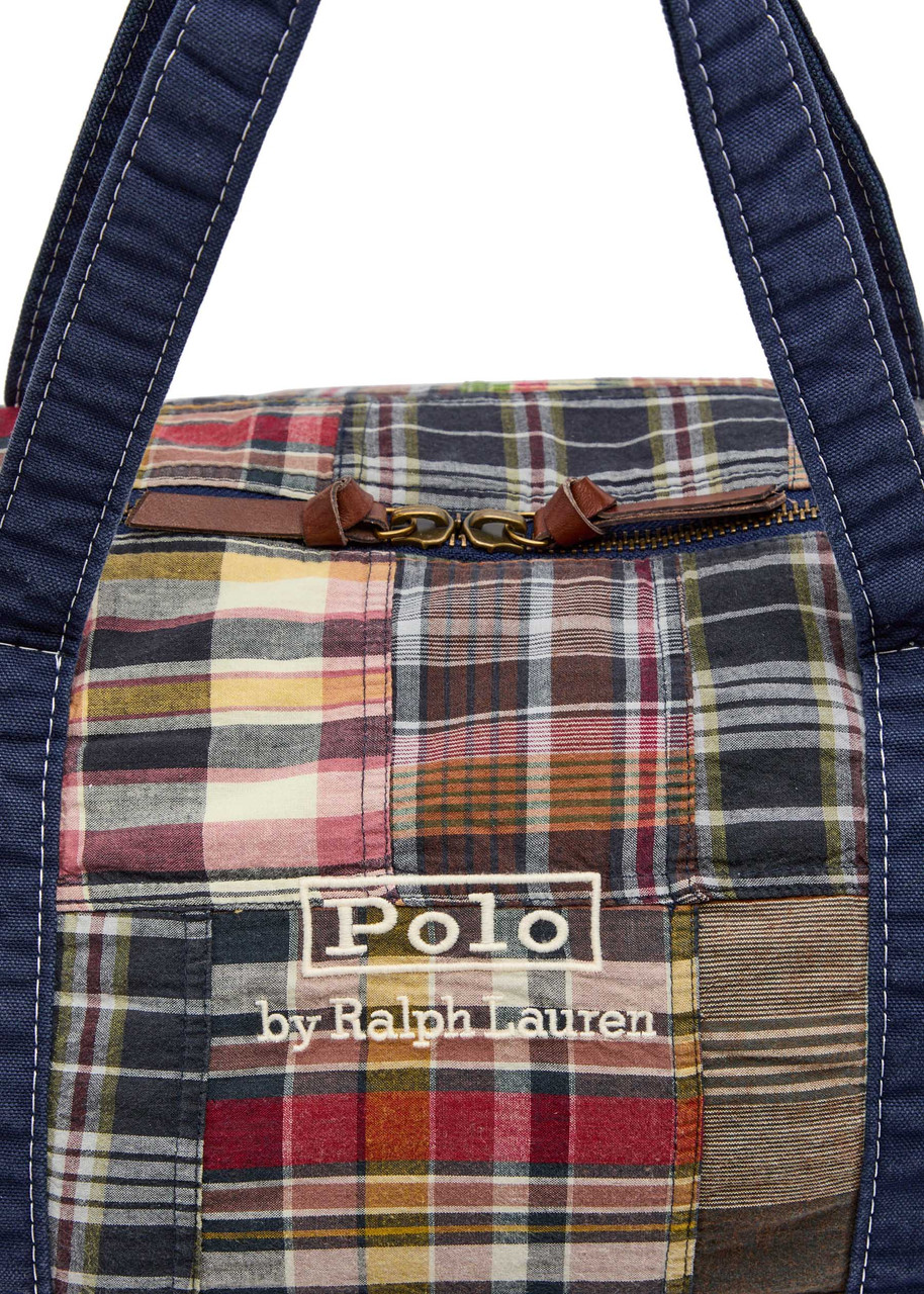POLO RALPH LAUREN Large logo-embroidered checked cotton duffle bag