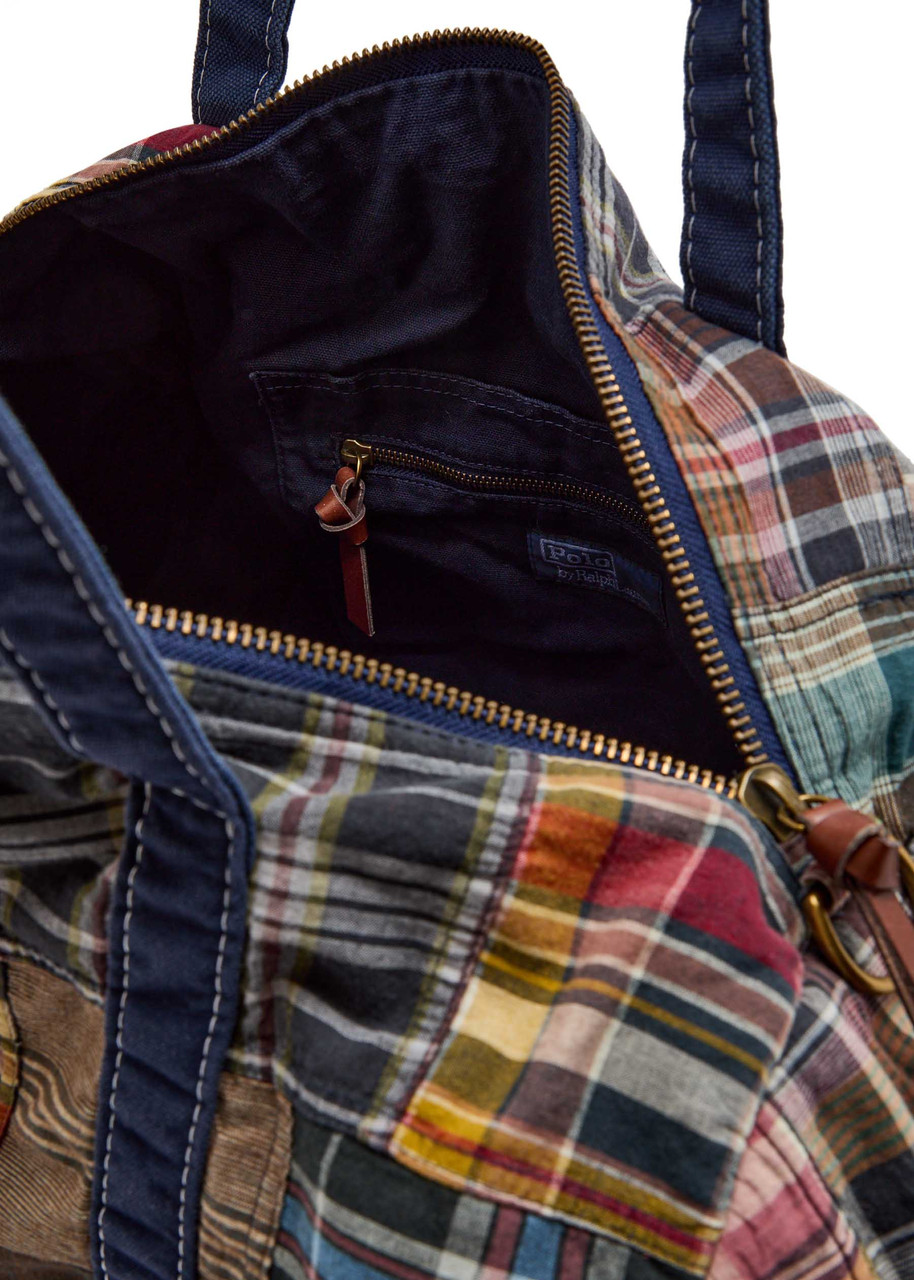 POLO RALPH LAUREN Large logo-embroidered checked cotton duffle bag
