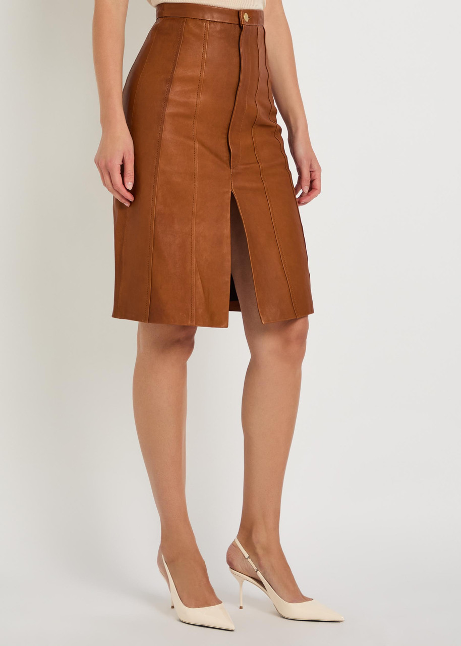 SKIIM Alexandra corset-effect leather knee-length skirt | Harvey