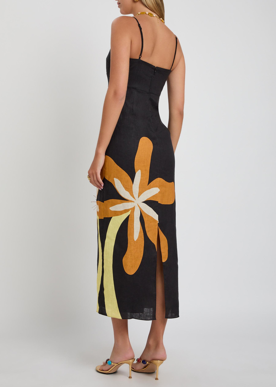 CALA DE LA CRUZ Paloma floral-print linen midi dress | Harvey Nichols CALA DE LA CRUZ Paloma floral-print linen midi dress | Harvey Nichols