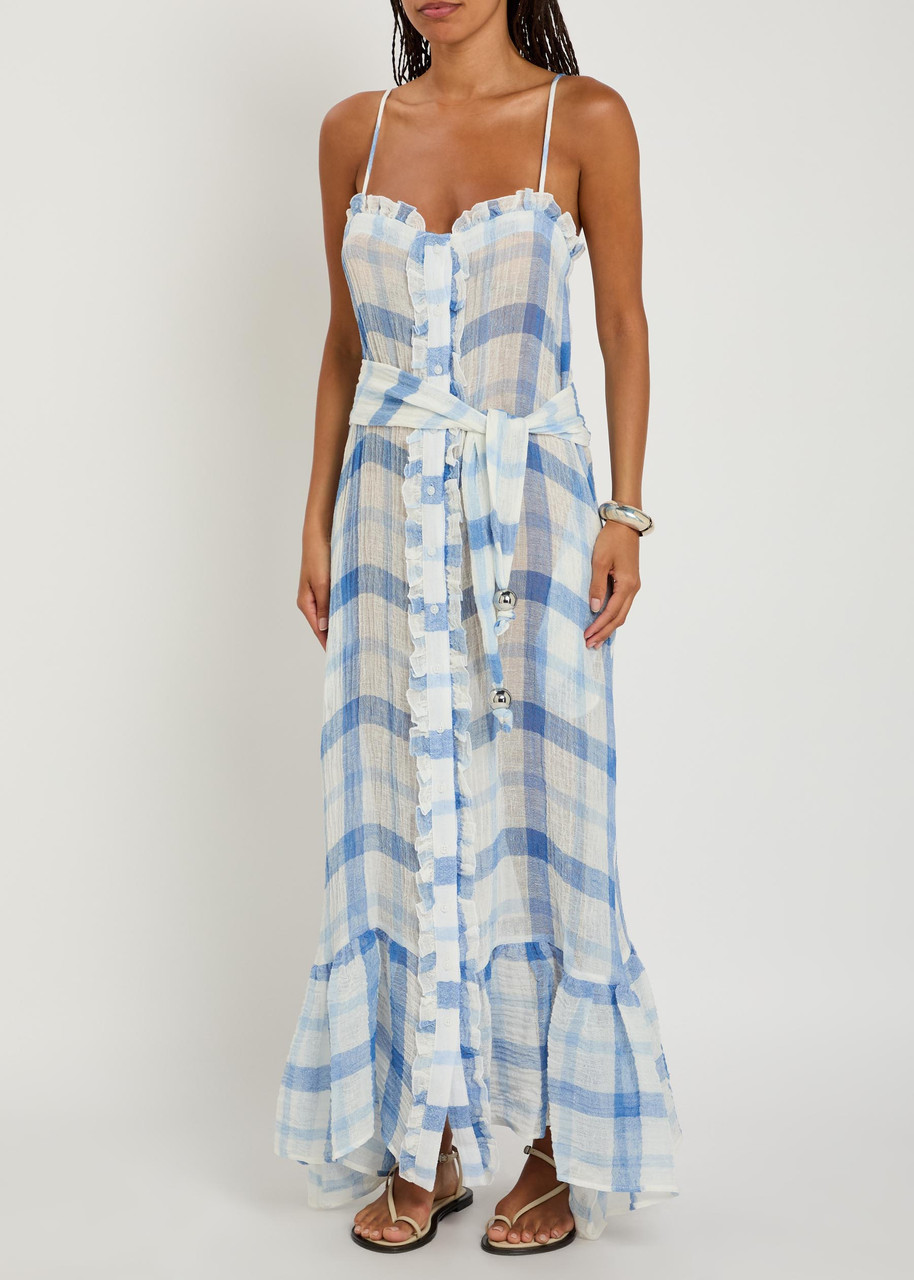 LISA MARIE FERNANDEZ Checked ruffled linen-blend maxi dress