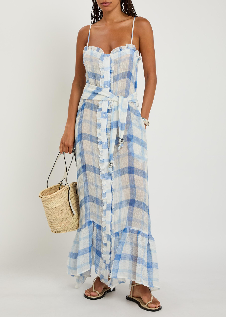 LISA MARIE FERNANDEZ Checked ruffled linen-blend maxi dress
