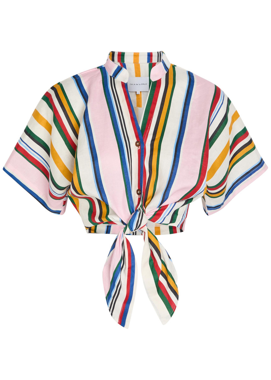 CALA DE LA CRUZ Leroy striped cropped linen top | Harvey Nichols