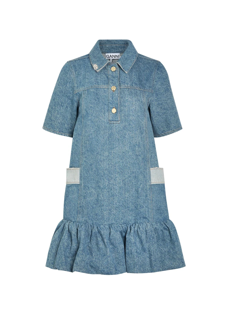 GANNI Peplum denim mini dress | Harvey Nichols