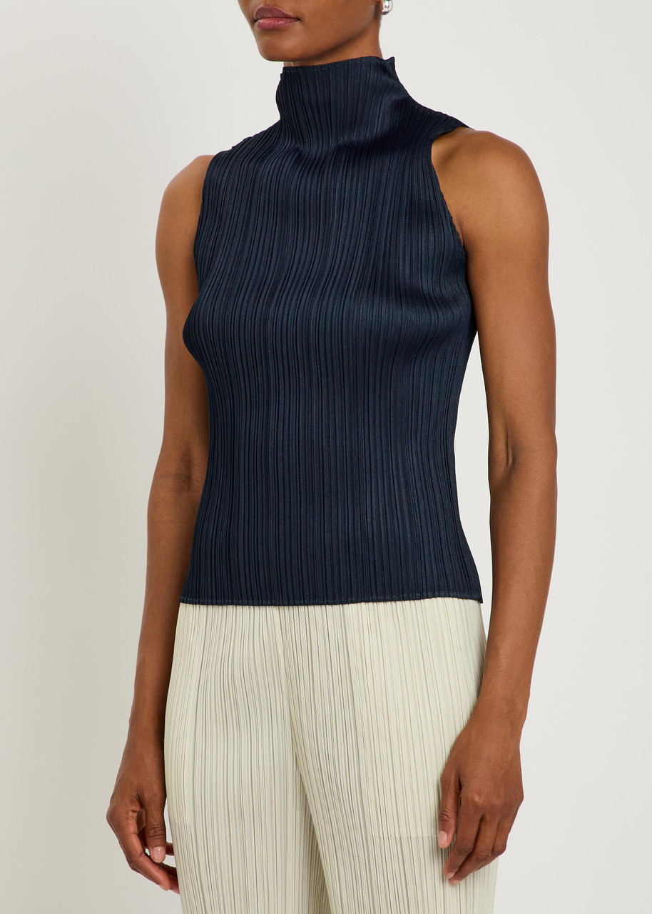PLEATS PLEASE ISSEY MIYAKEハイネック スモーキーブルー PLEATS PLEASE ISSEY MIYAKE Pleated woven top | Harvey Nichols