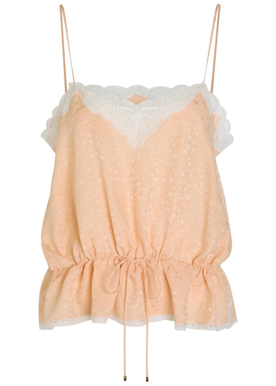 CHLOE Floral-jacquard lace-trim silk top | Harvey Nichols