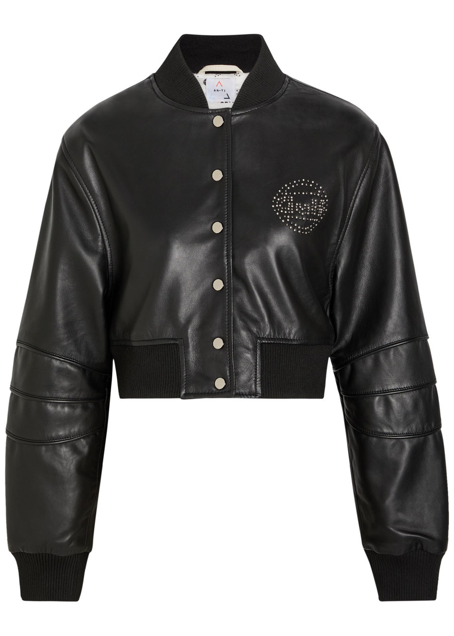AN-Y1 Queen stud-embellished leather cropped bomber jacket