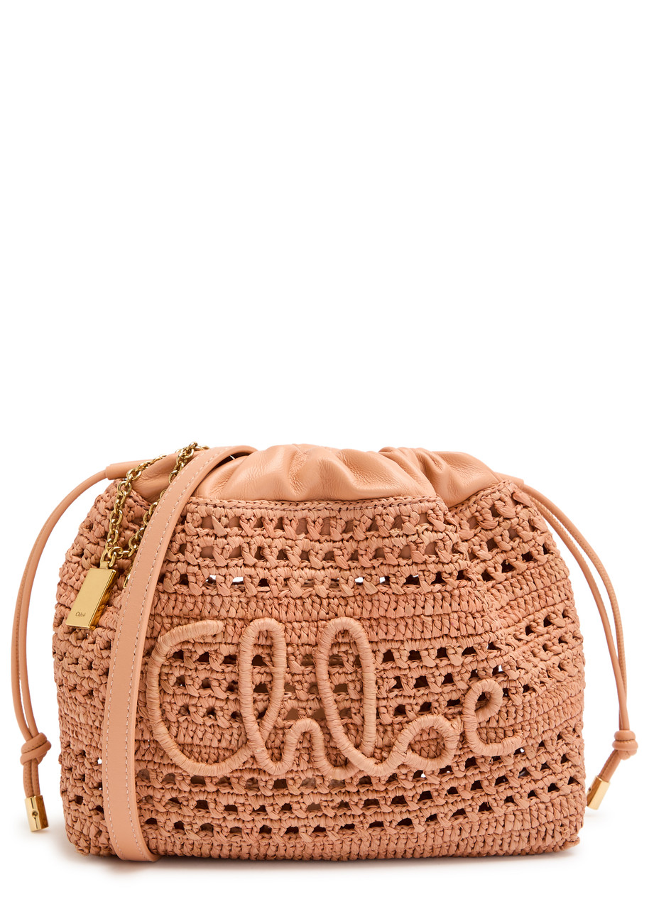 CHLOE Summer Banana leather and raffia cross-body pouch | Harvey