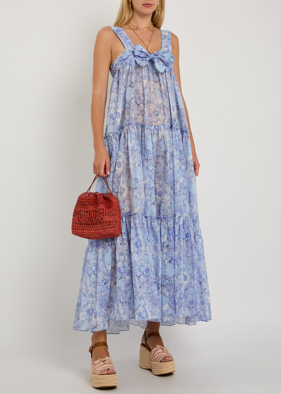 CHLOE Floral-print tiered cotton midi dress | Harvey Nichols