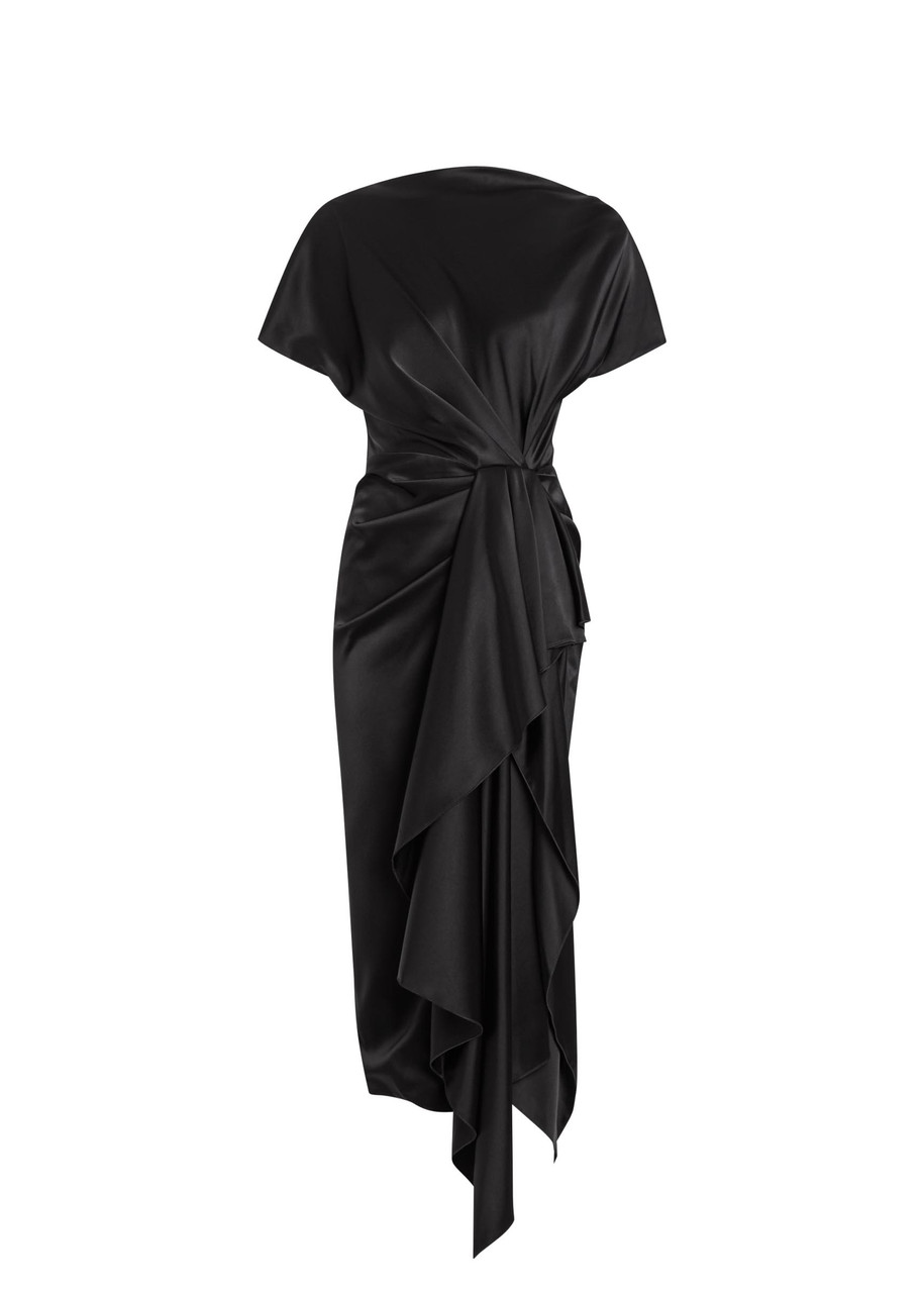 ROKSANDA Zoa draped asymmetric satin midi dress | Harvey Nichols