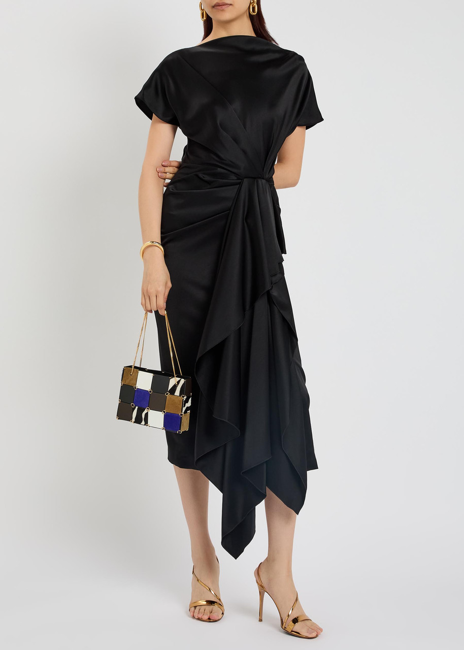 ROKSANDA Zoa draped asymmetric satin midi dress | Harvey Nichols