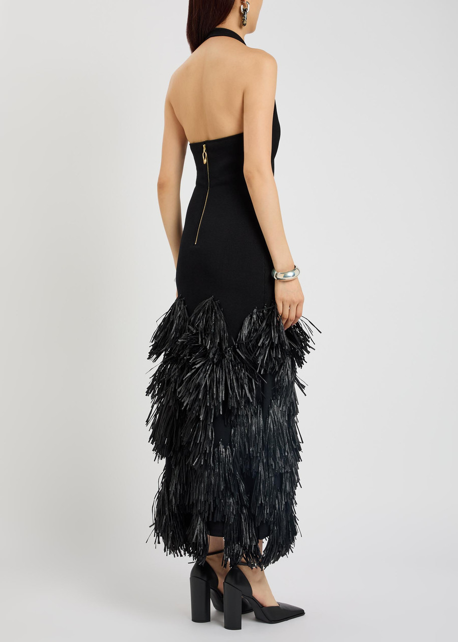 aje black fringe dress Aje. Exclusive Rushes Raffia-trimmed Knit Midi Dress in Black