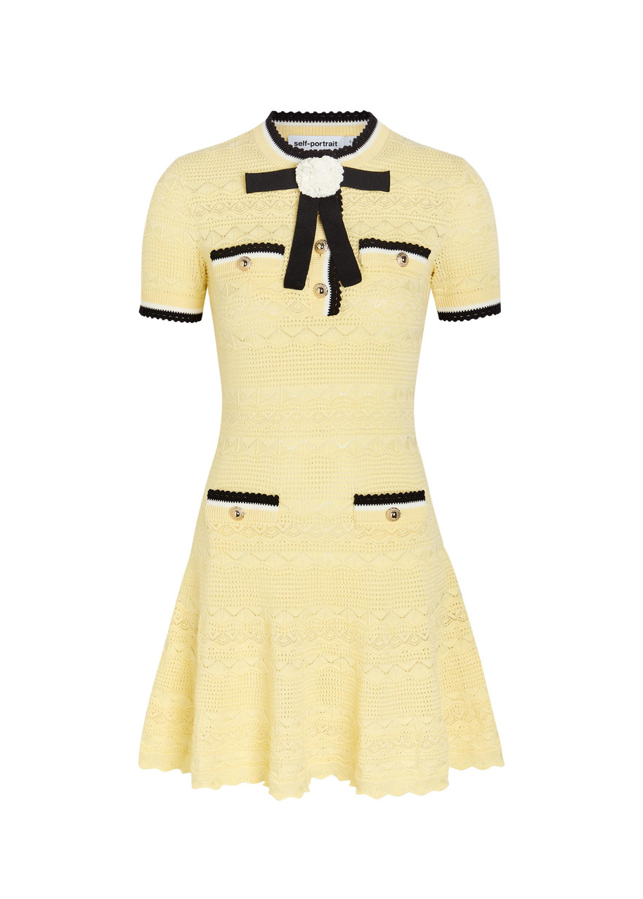 SELF-PORTRAIT Pointelle-knit mini dress | Harvey Nichols