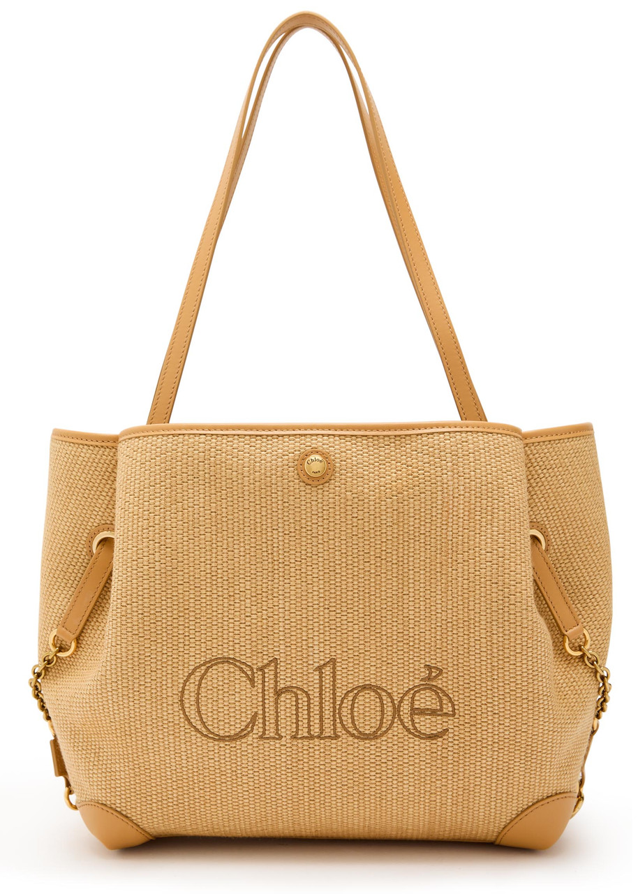 CHLOE Clover logo-embroidered raffia tote bag | Harvey Nichols
