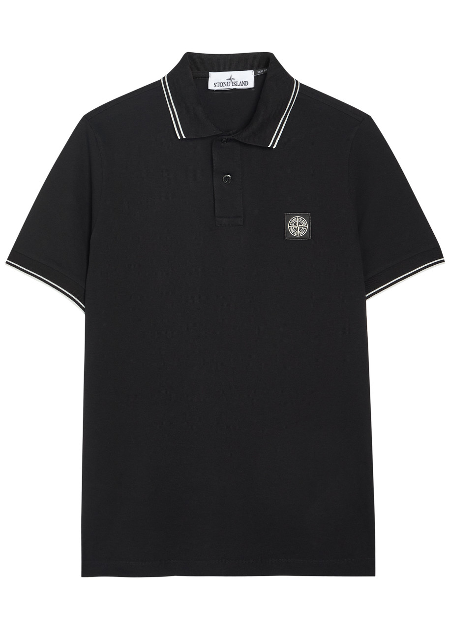 STONE ISLAND Logo-appliquéd piqué cotton polo shirt | Harvey Nichols