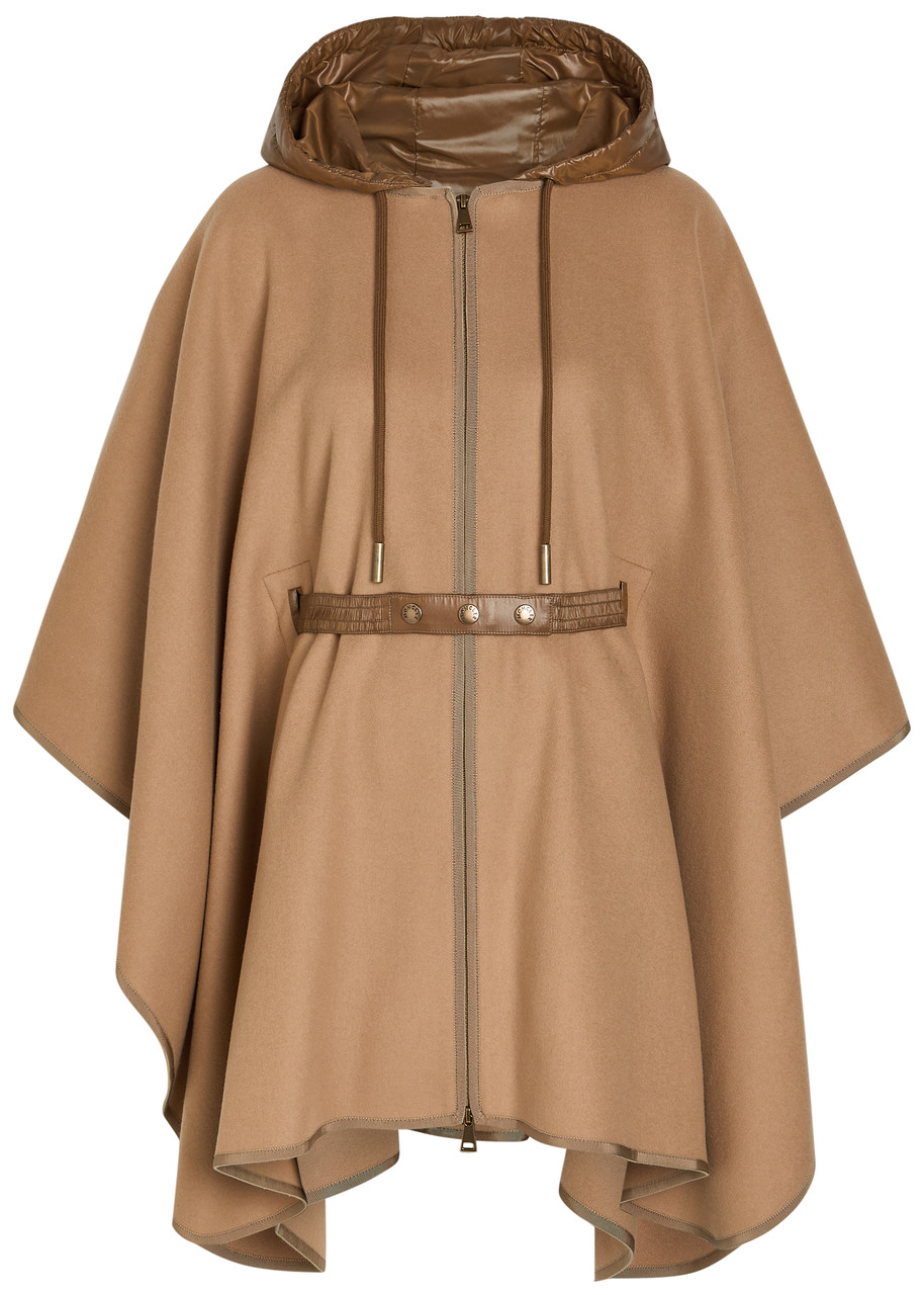 Nala hooded cape coat ベージュ MONCLER Hooded belted wool-blend cape coat | Harvey Nichols