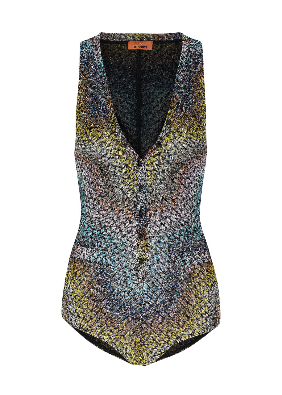 MISSONI Zigzag metallic-knit swimsuit | Harvey Nichols