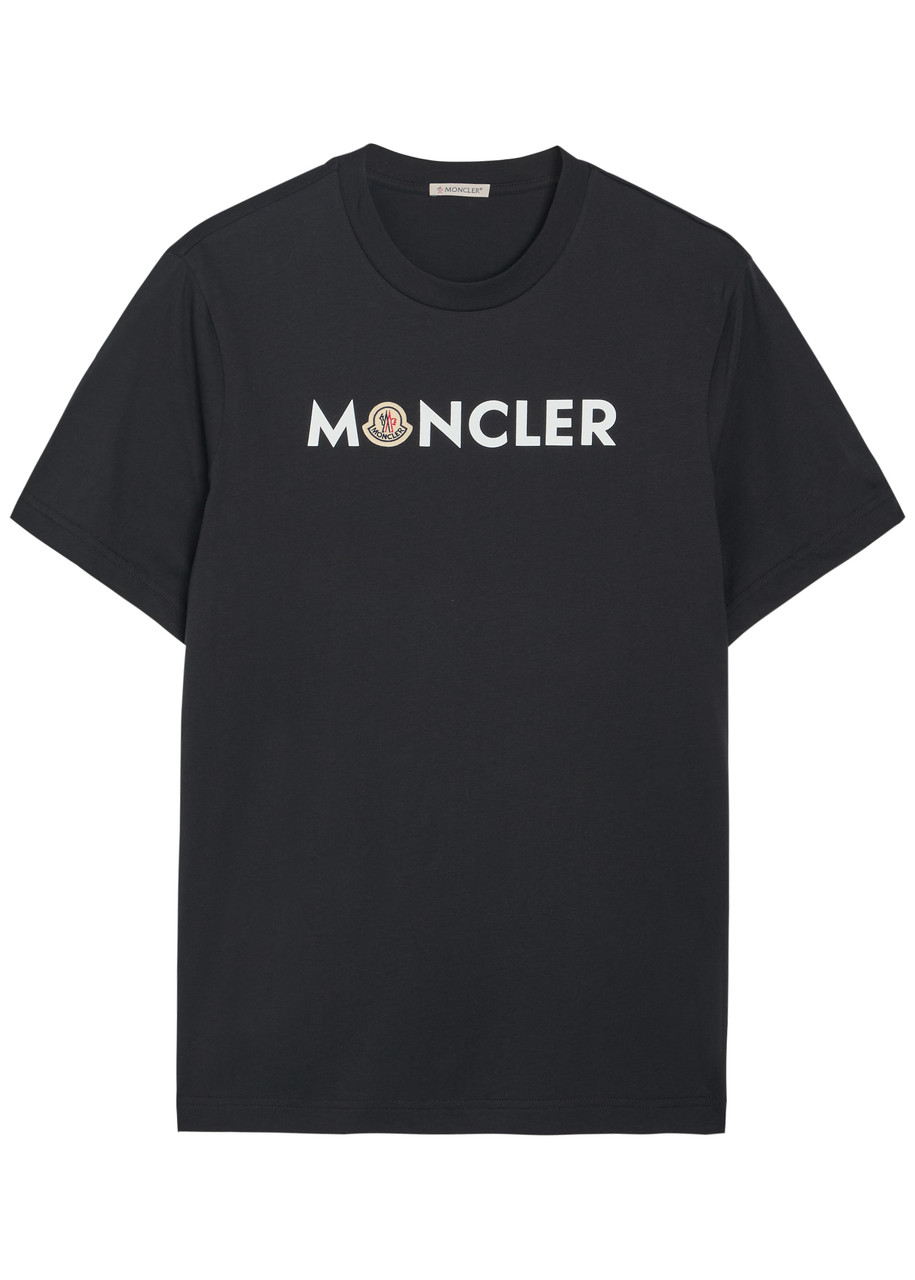 【ロゴマーク付】人気　モンクレール　Tシャツ ブラックM GIROCOLLO MONCLER Logo-print and appliquéd cotton T-shirt | Harvey Nichols